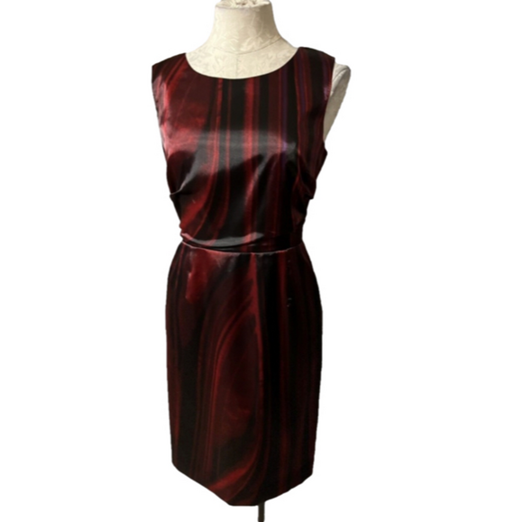 Tahari Dress Ruby Red Black Purple 6 Faux Stretch Silk Sheath NWT $198 - Picture 2 of 10
